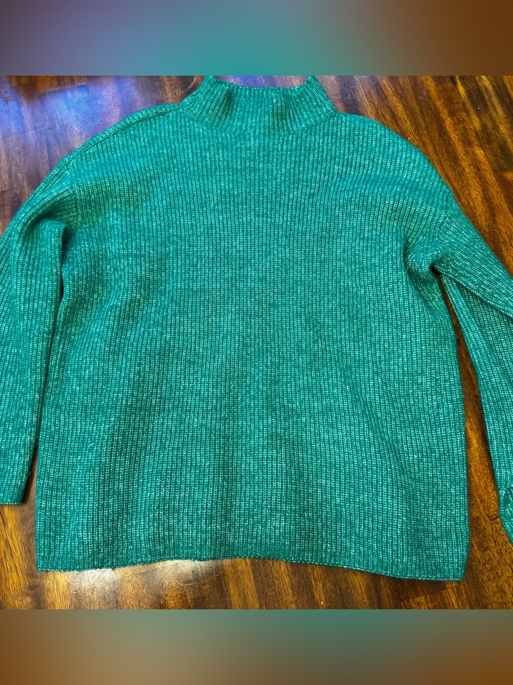 LOFT Teal Green Ribbed Mock Neck Sweater Large